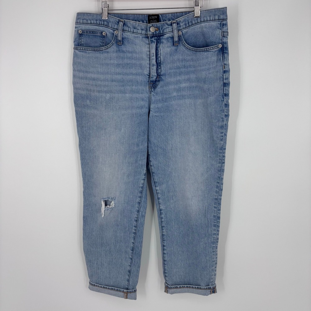 J Crew Relaxed Boyfriend Jeans Womens 31 Light Wash All-Day Stretch Distressed
